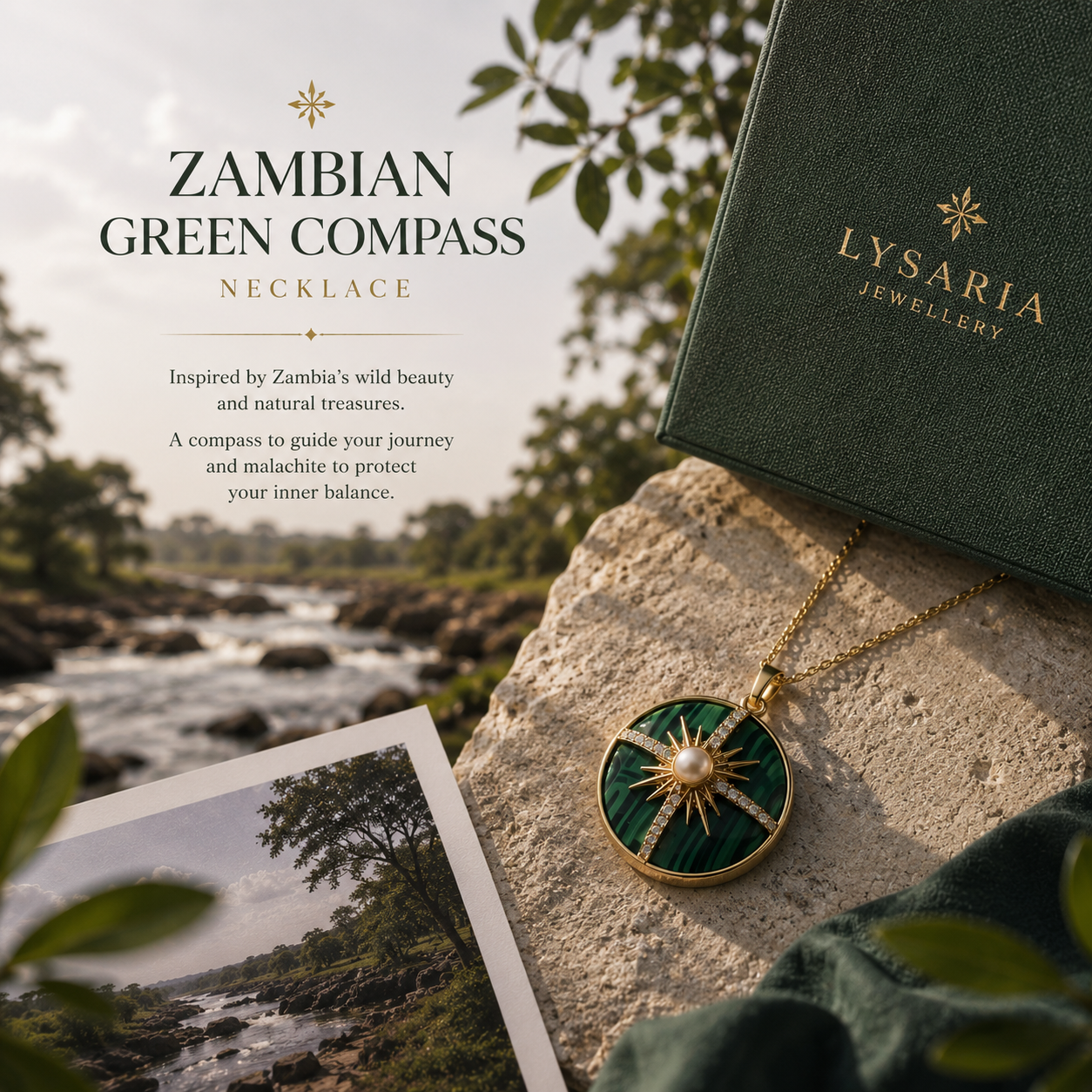 Zambian Green Compass Necklace